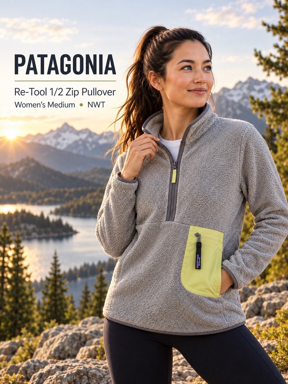 Patagonia 1/2 Zip Fleece Pullover Women’s Medium NWT Gray Green